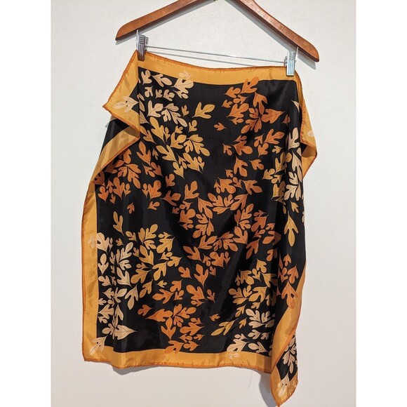Vintage Vera Neuman Fall Leaves Orange Black Scarf Ladybug Logo 26 In